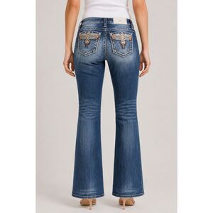 Miss Me Mid Rise Boot Cut Jeans Embellished Owl Graphic Western 27